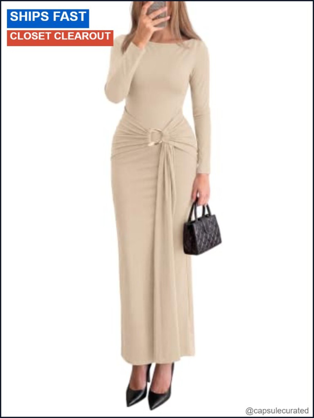 Women's Long Sleeve Maxi Dress Viscose Elastane Bodycon Cocktail Wedding Guest